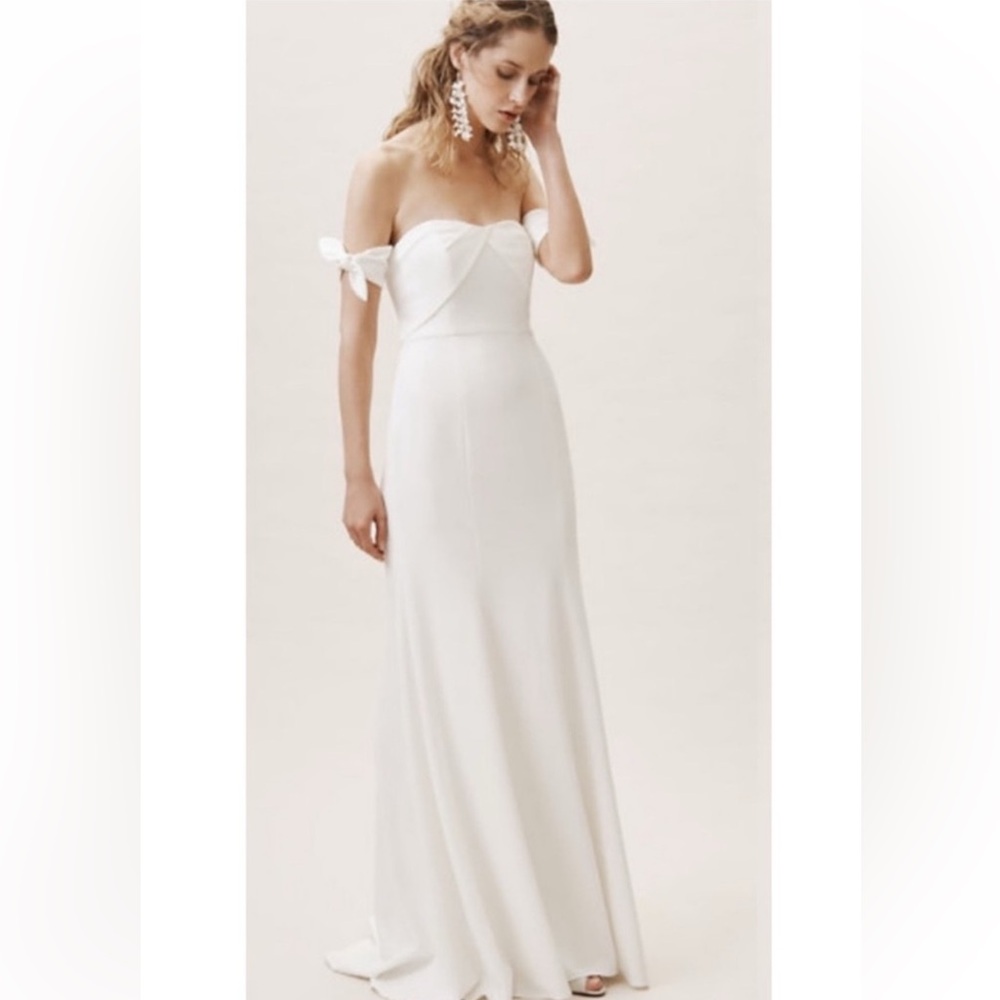 Watters White Off-Shoulder A-Line Wedding Dress